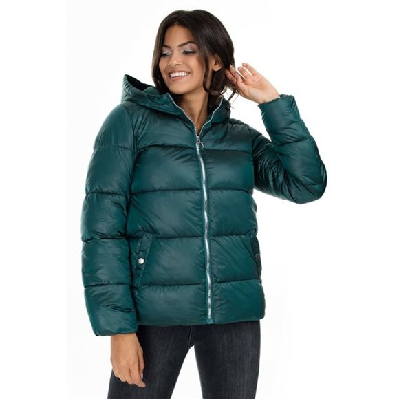 NEW! Scandinavian Pearlized Quilted ONLY Puffer Jacket/ Coat Dark Forest Green,S - Picture 8 of 16